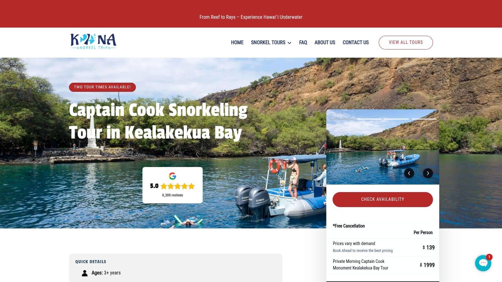 Kona Snorkel Trips – Captain Cook Monument Tour