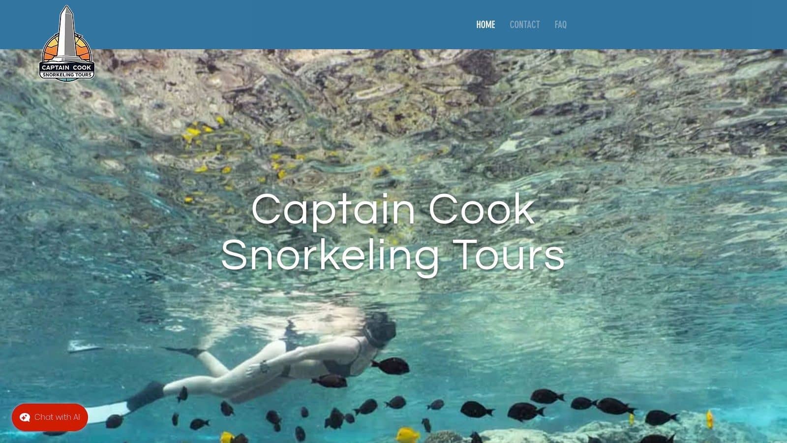 A group of snorkelers exploring the clear waters near the Captain Cook Monument in Hawaii